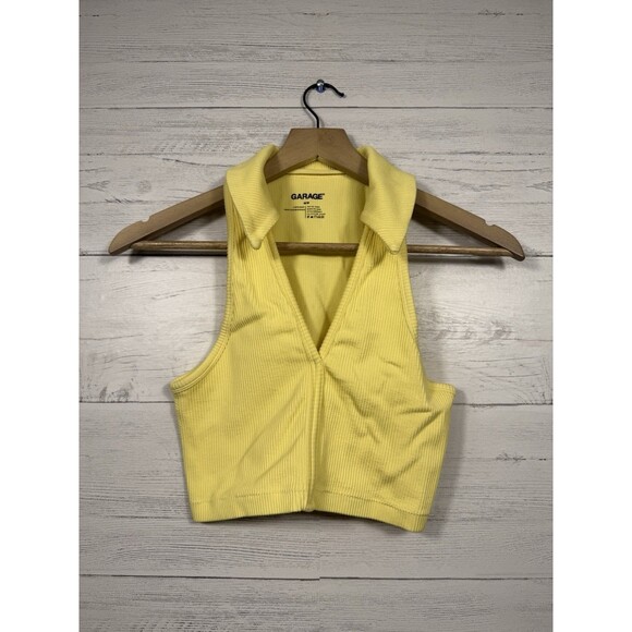 Garage womens yellow cropped sleeveless polo top size medium summer tank top - Picture 1 of 4